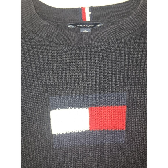 Tommy Hilfiger Flag Sweater Black Knit Youth XL 16/18 Women’s Small Logo... - Picture 4 of 10